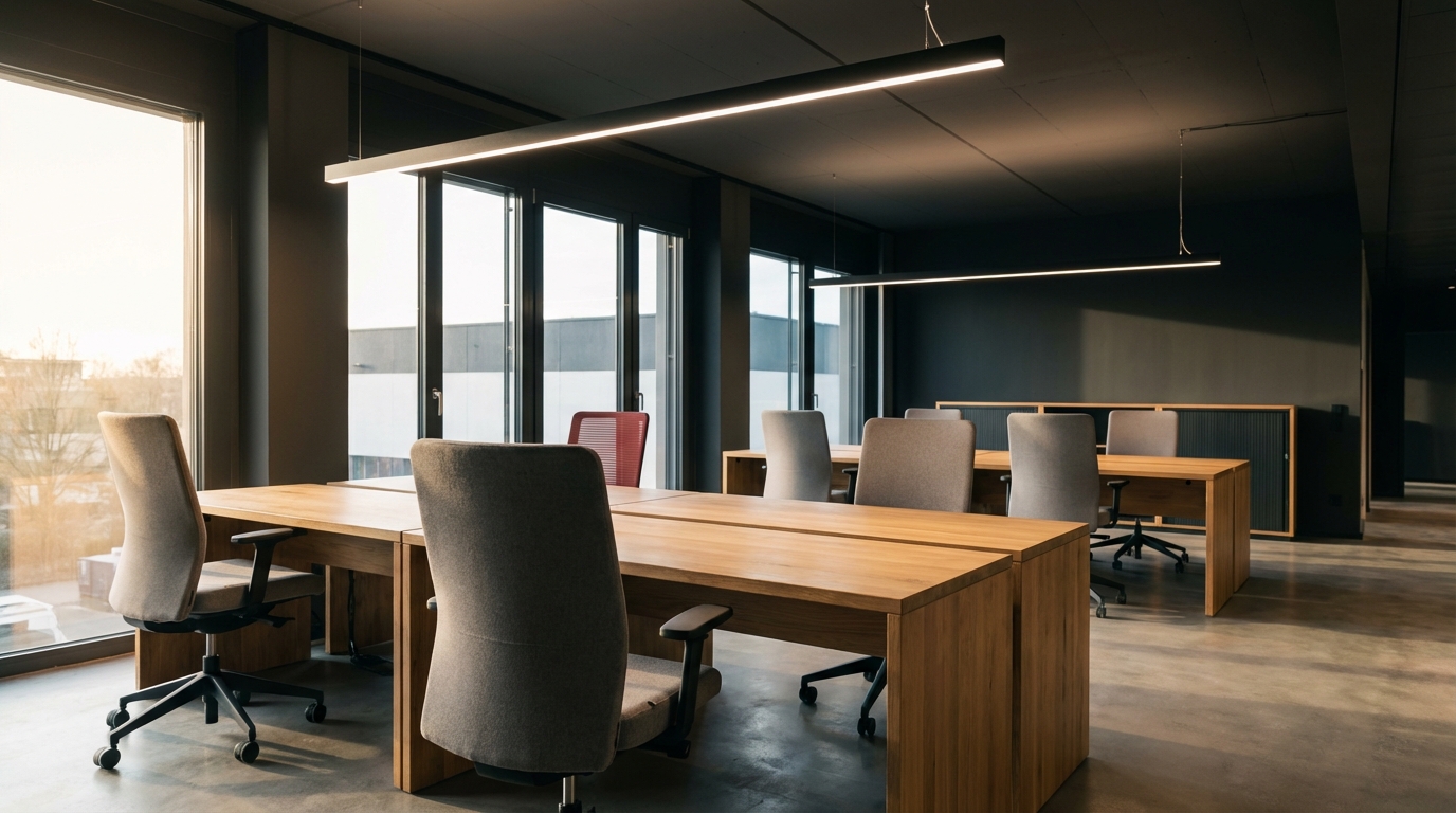 Modernes Büro mit linearer LED-Beleuchtung