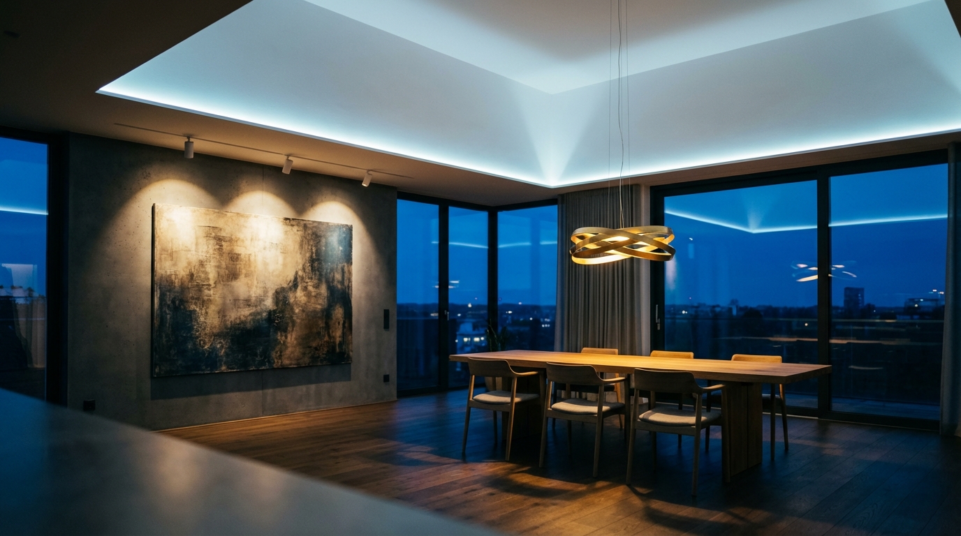 Architekturbeleuchtung in offener Wohnlandschaft